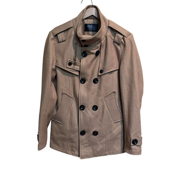 Doublju J. Tomson Men's Wool Blend Military Peacoat Jacket Camel Tan Size Small - Picture 1 of 6